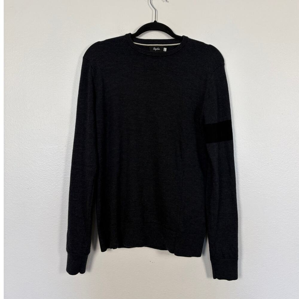 Rapha Wool Crew Neck Knit Zip Pocket Stripe Arm Pullover Crewneck Grey Small
